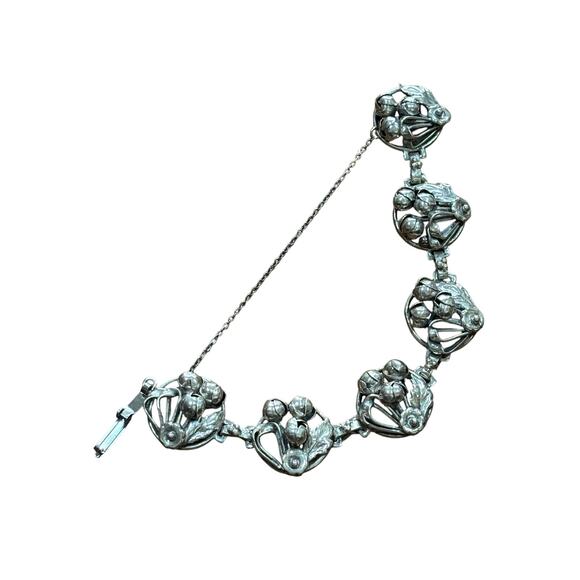 Hobe Sterling Silver floral pendants bracelet linked panel chain & safety chain - Picture 9 of 13